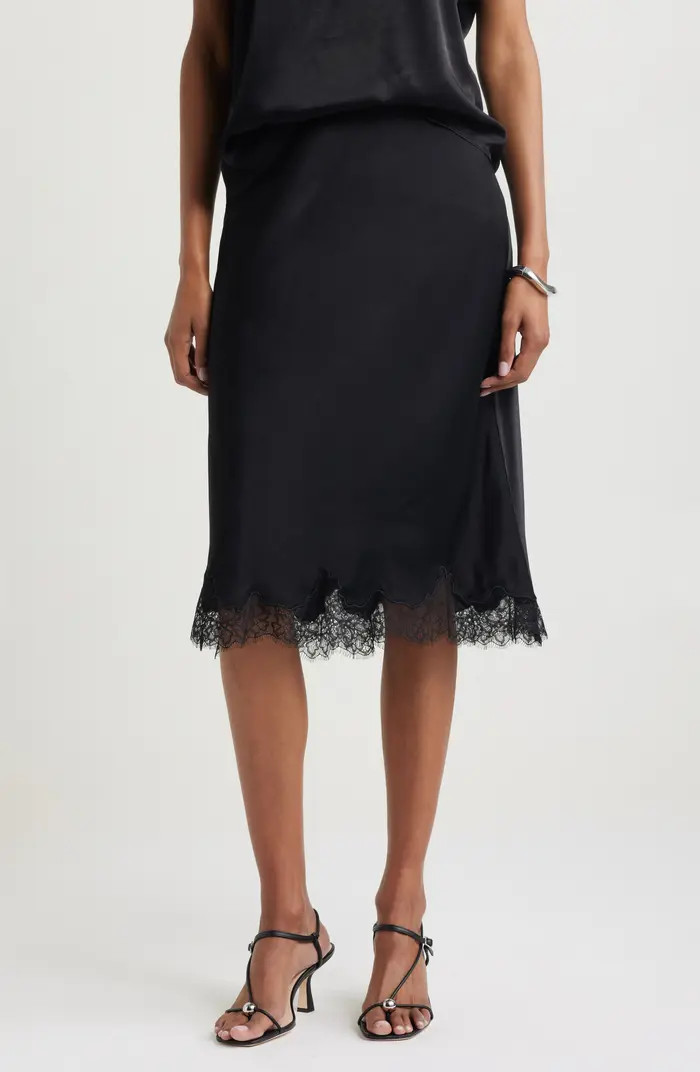 Lace Trim Bias Cut Midi Skirt | Nordstrom