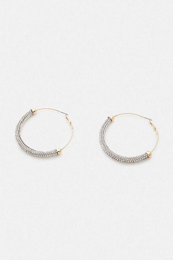 Gold Plated Diamante Mix Hoop | Karen Millen US