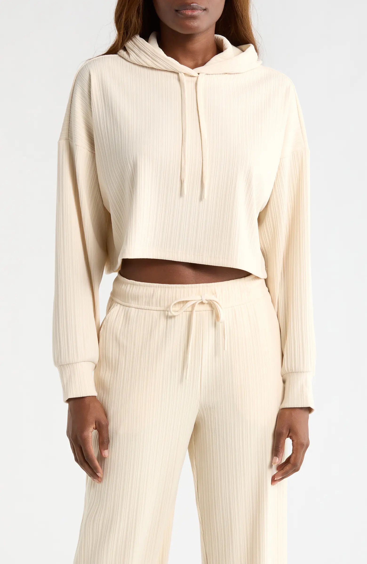 Breathe Easy Rib Crop Hoodie | Nordstrom