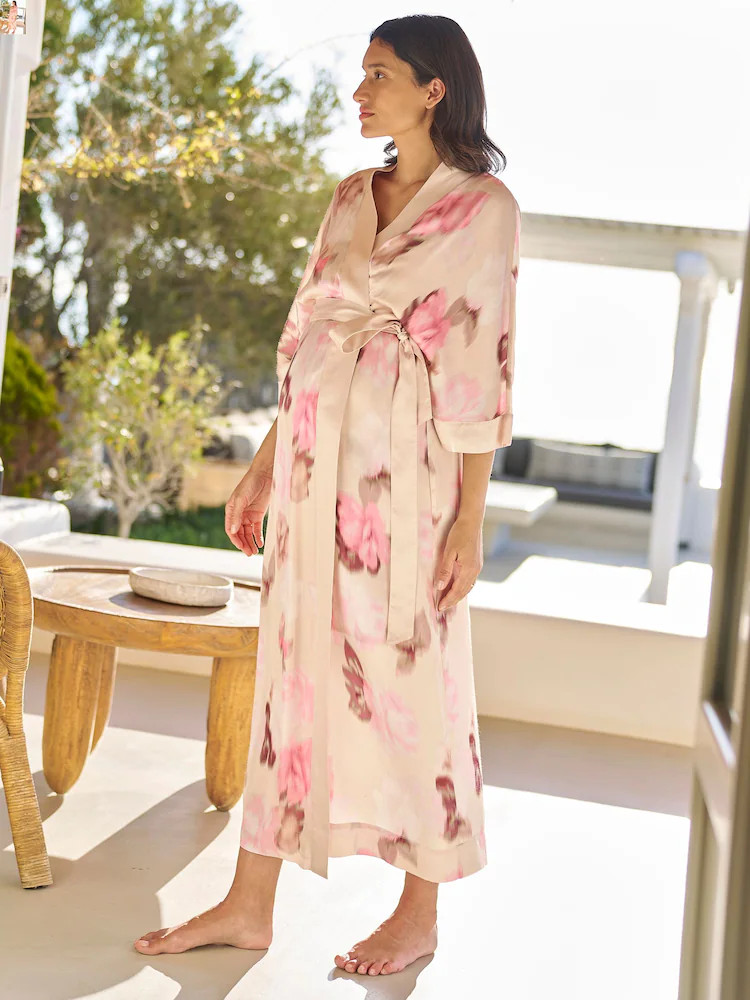 Buy Seraphine Pink Floral Print Maternity Satin Kimono from Next USA | Next US