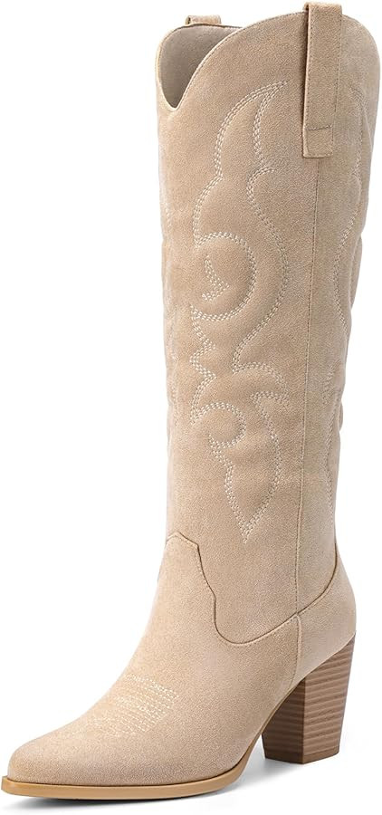 Pasuot Suede Cowboy Boots for Women - Western Knee High Cowgirl Boots with Side Zipper, Retro Poi... | Amazon (US)