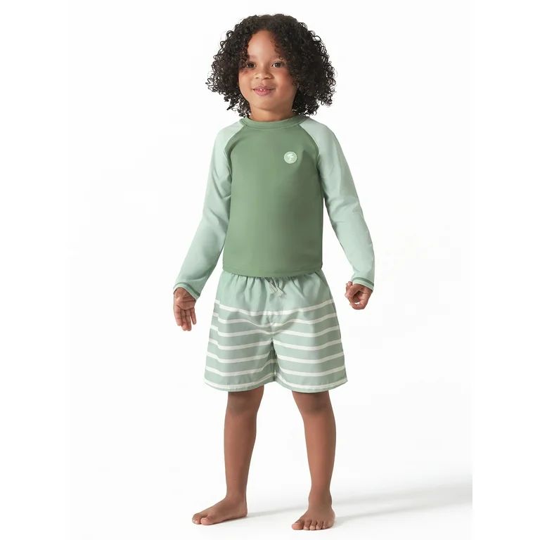 Modern Moments by Gerber Baby and Toddler Boys Long Sleeve Rash Guard and Swim Trunks Set with UP... | Walmart (US)