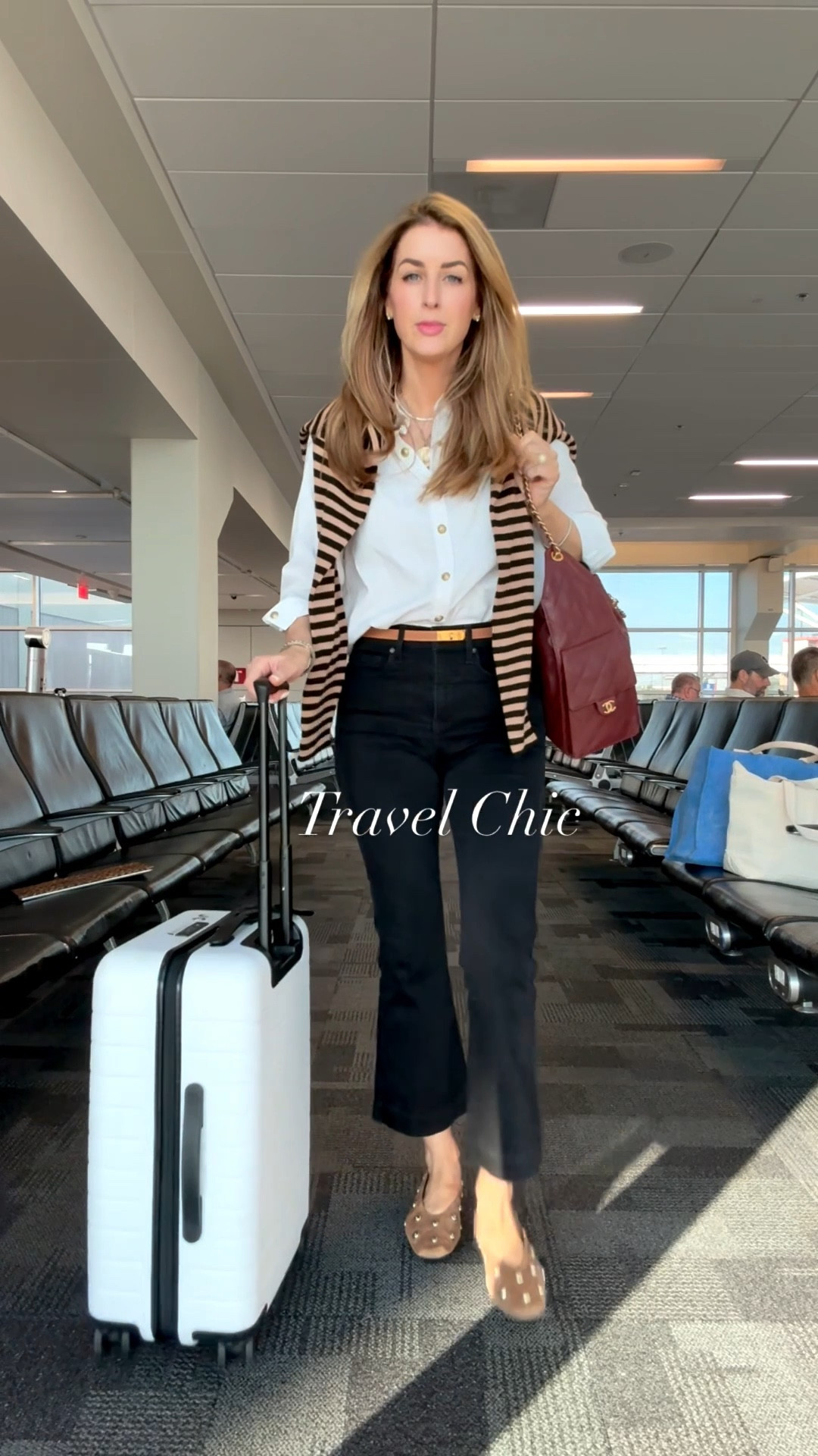 What I wore for flying from Dallas to New York. Small in the blouse, medium in cardigan, shoes TTS.

#LTKTall #LTKNYFW #LTKOver40