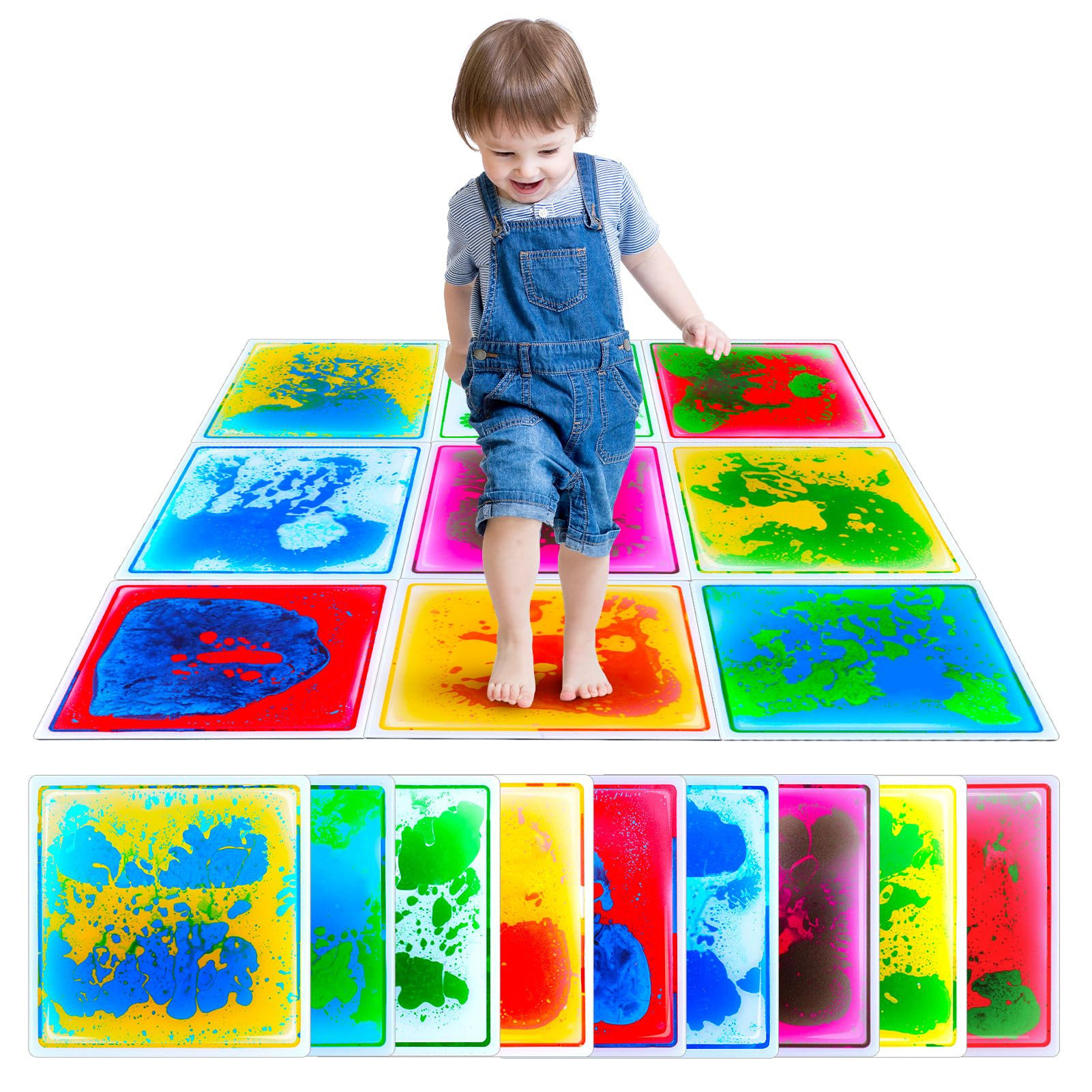 Sensory Floor Tiles: Liquid Play Mats Sensory Pads for Kids Toddlers, 9PCS Autism Sensory Toys, 1... | Amazon (US)