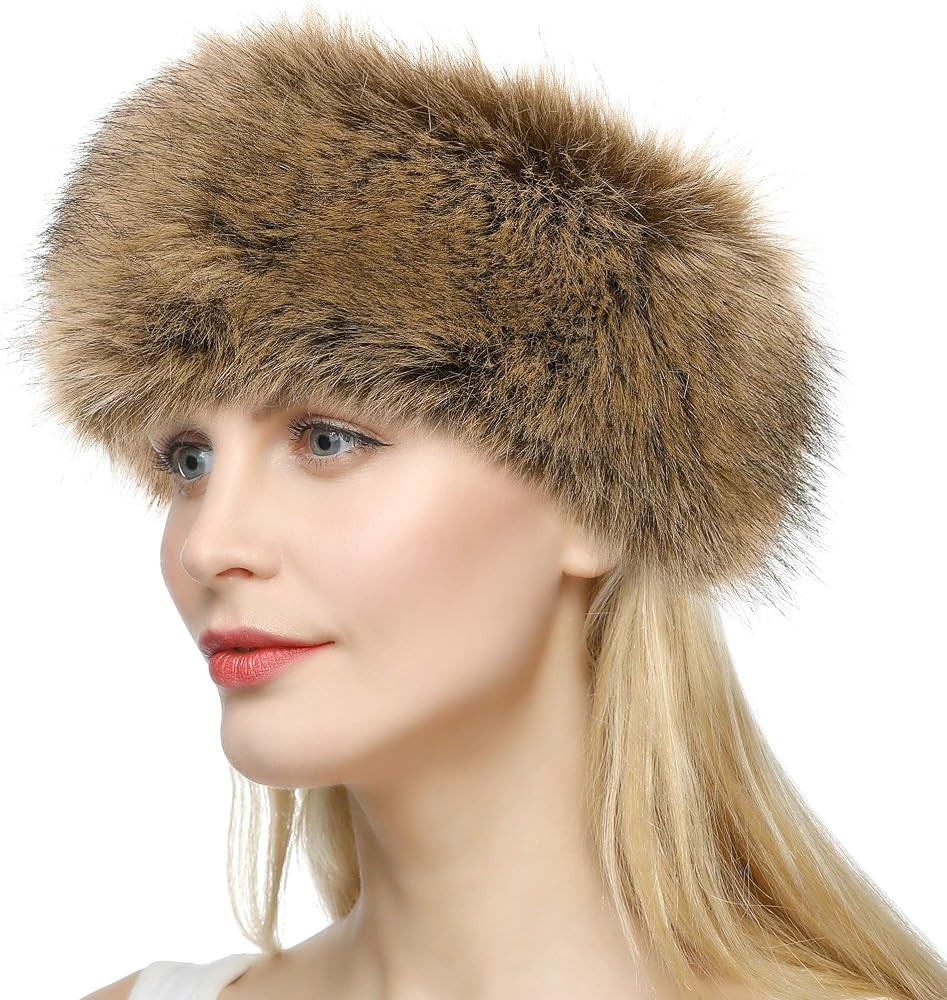 Dikoaina Womens Faux Fur Headband Winter Earwarmer Earmuff Ski Hat | Amazon (US)