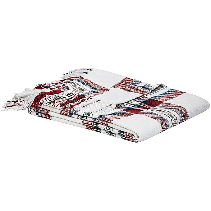 AmazonBasics Plaid Throw Blanket - 50 x 60 Inch, Red Cream | Amazon (US)