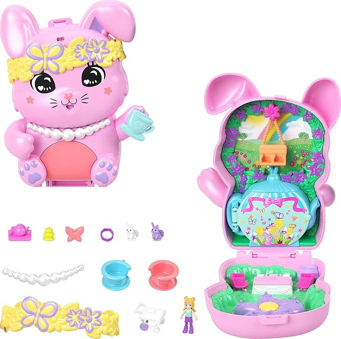Polly Pocket Dolls and Playset, Tea Party Bunny Compact, Travel Toy with 1 Micro Doll, Pet Bunnie... | Amazon (US)