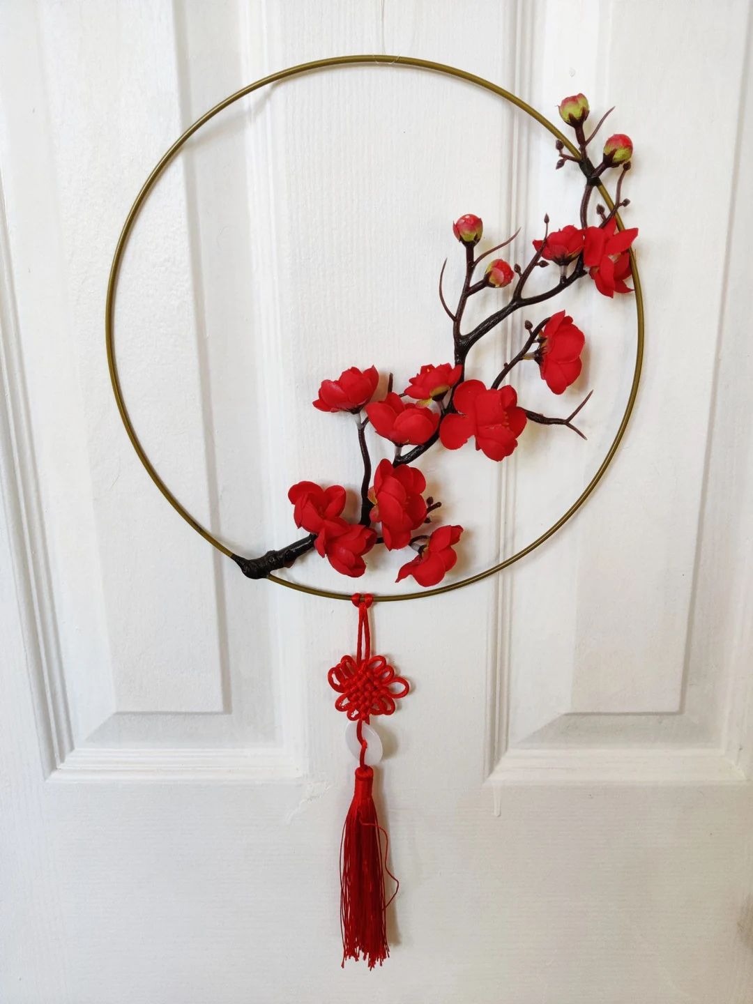 Minimalist Lunar New Year Wreath W/ Red Quince Blossoms - Etsy | Etsy (US)