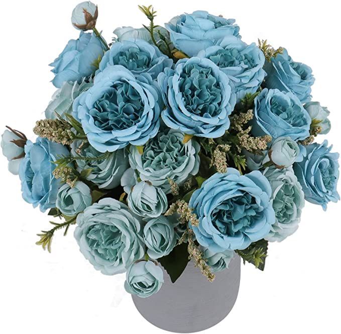 4 Bundles Peonies Artificial Flowers, Blue Silk Peonies for Home Decoration and Wedding Bride Bou... | Amazon (US)