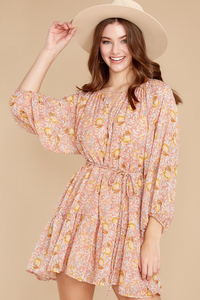 New Perspective Coral Multi Print Dress | Red Dress 