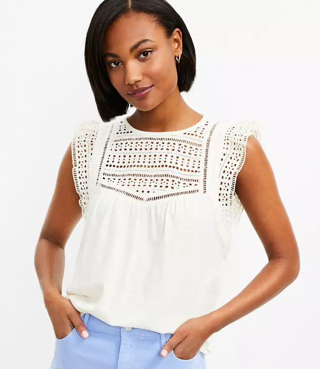 Eyelet Cap Sleeve Top | LOFT