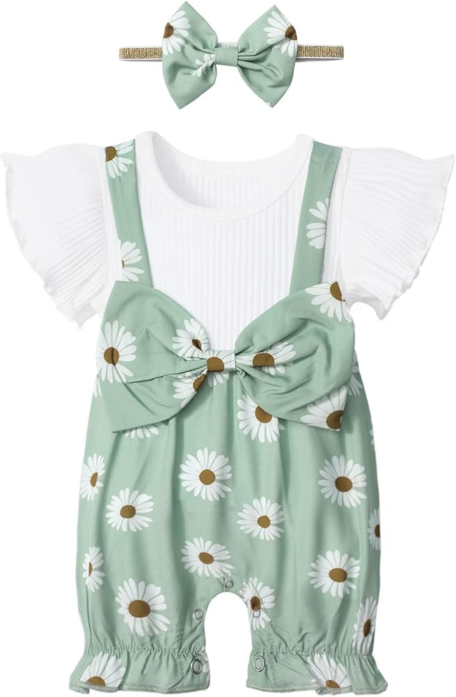 CRISONE Baby Girl Clothes Infant Romper Short Ruffle Sleeve Floral Outfit Jumpsuit Cute Baby Clot... | Amazon (US)