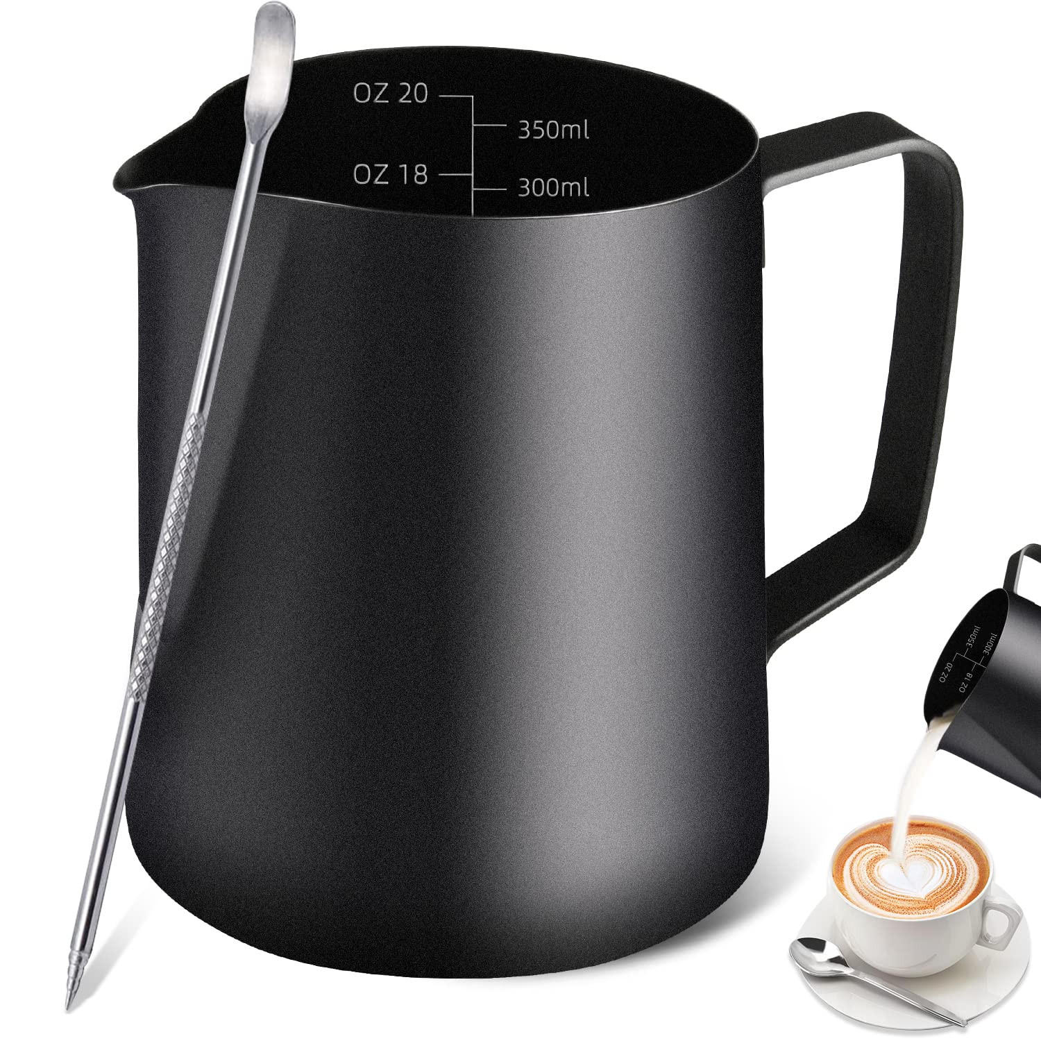 Milk Frothing Pitcher, 12OZ/350ML Stainless Steel Espresso Steaming Pitcher Coffee Milk Frother C... | Amazon (US)