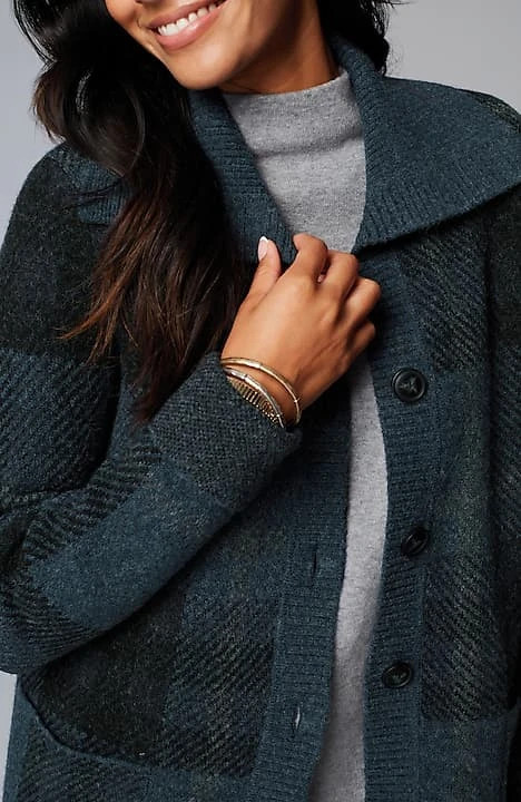 Ribbed-Collar Plaid Sweater-Jacket | J. Jill