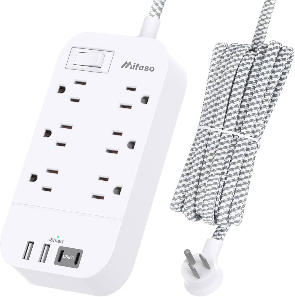 Power Strip - 10 FT Long Flat Plug Extension Cord, 6 Outlets 2 USB A 2 USB C Ports Outlet Extende... | Amazon (US)