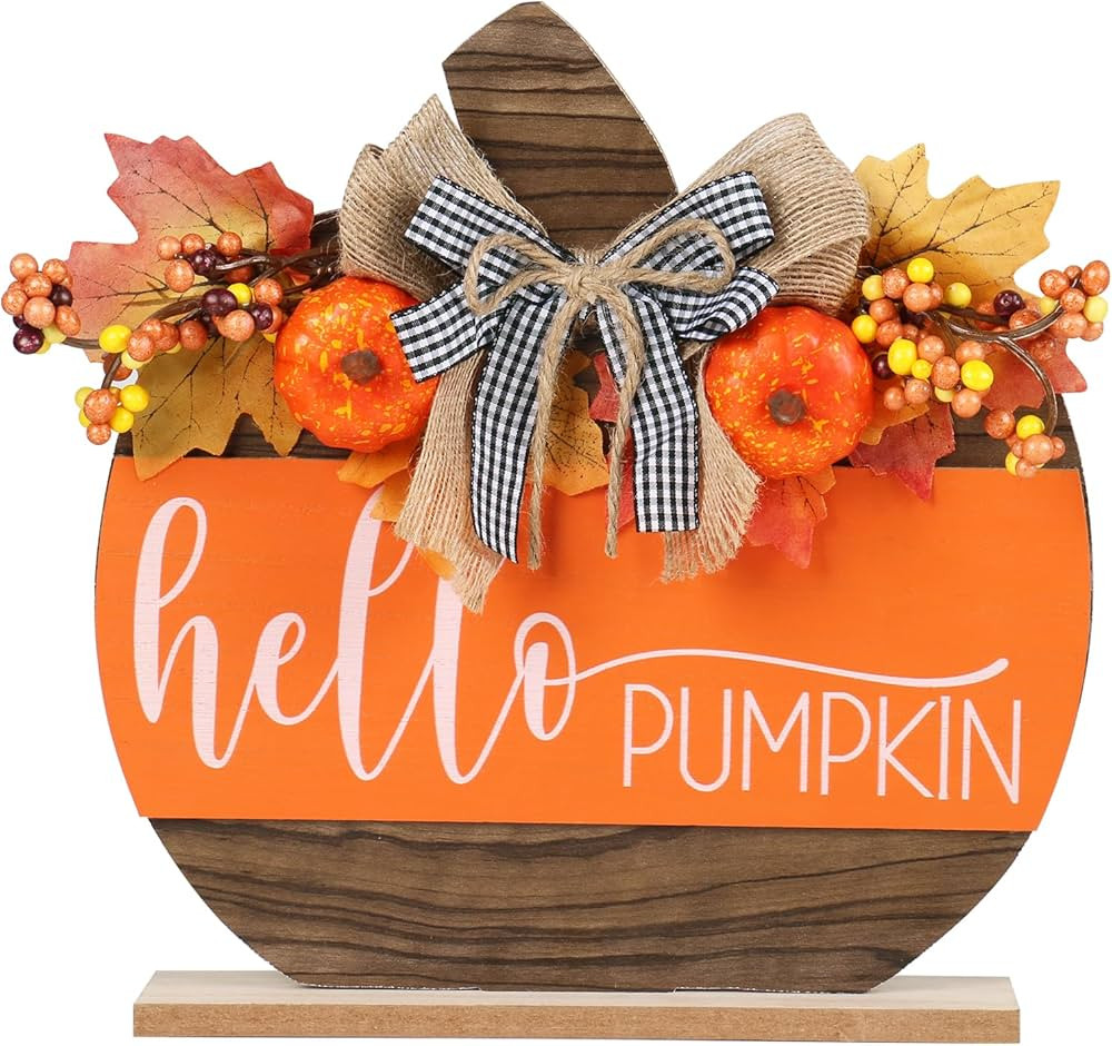 Fall Decor, Wooden Autumn Hello Pumpkin Sign Table Top Decorations, for Home Indoor Room Party Ha... | Amazon (US)