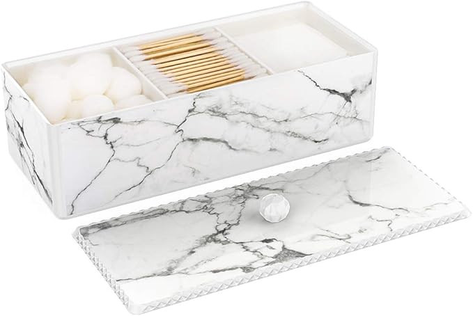 Luxspire Cotton Swab Holder with Lid, Marble Pattern Cotton Ball Holder Dispenser, Barthroom Cani... | Amazon (US)