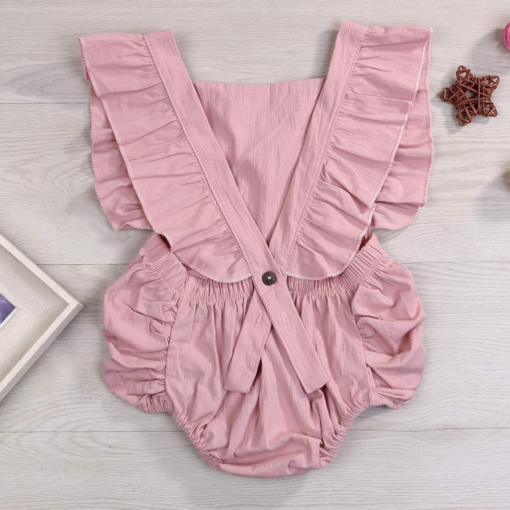 KCSLLCA Baby Girls Romper Solid Color Ruffle Sleeveless Backless Onesies | Amazon (US)