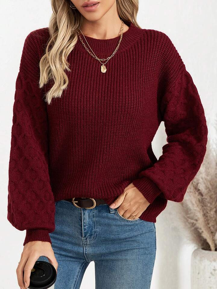 Women's Minimalist Charming Cable Knit Sweater, Anchor Red, Christmas | SHEIN