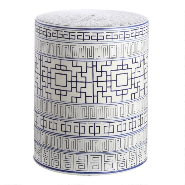 Navy and White Ceramic Shantou Outdoor Accent Stool | World Market