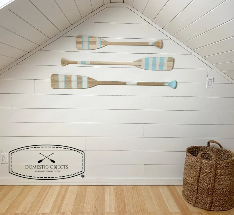 Painted Paddle Decorative Oar Coastal Beach House Wall Art Vintage Inspired Aqua & White - Etsy | Etsy (US)