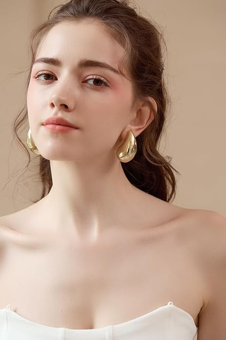 Teardrop Earring Set Dupes Lightweight Chunky Gold Hoop Earrings for Women, Hypoallergenic Earrin... | Amazon (US)