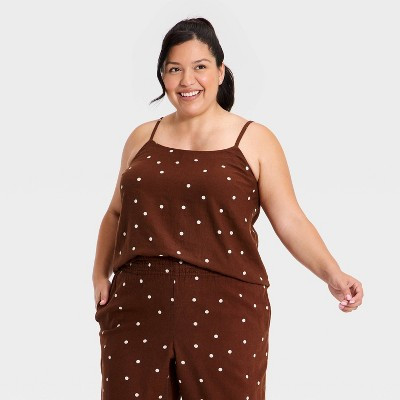 Women's Linen Cami - A New Day™ Brown Dots 1X | Target