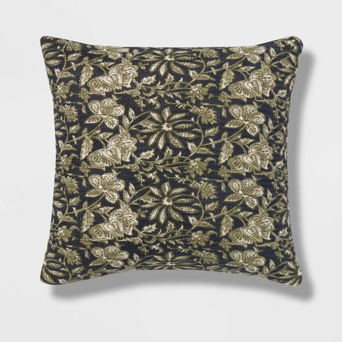 Square Double Cloth Printed Decorative Throw Pillow Navy/Green/Cream - Threshold™: Cotton Fabri... | Target