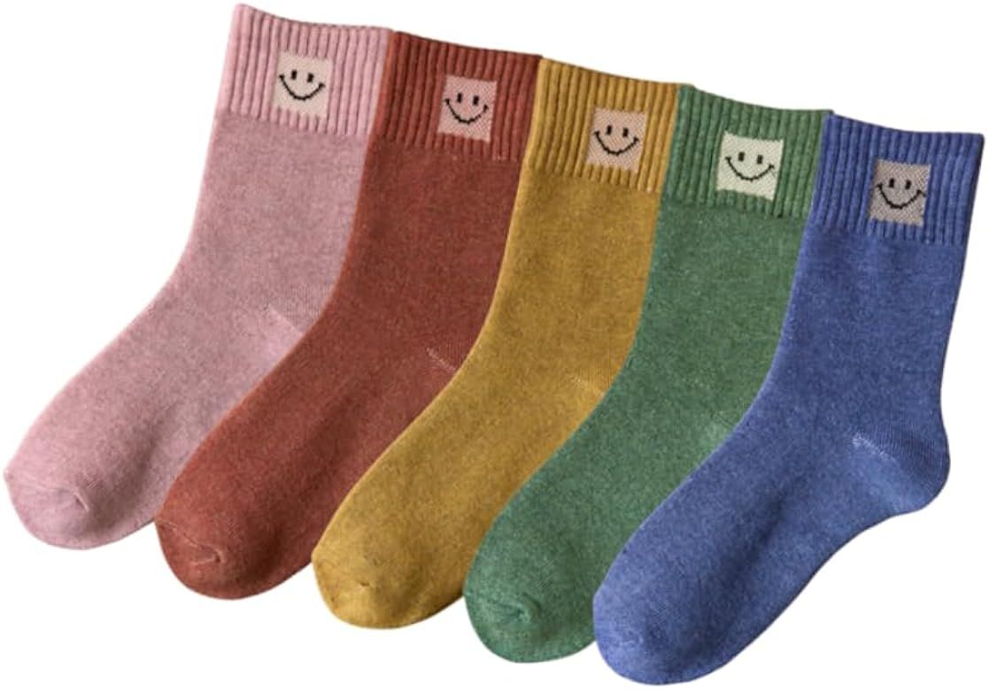 MeganJDesigns Cute Smiling Face Socks for Women, 5 Pairs Smile Face Ankle Novelty Funny Socks | Amazon (US)