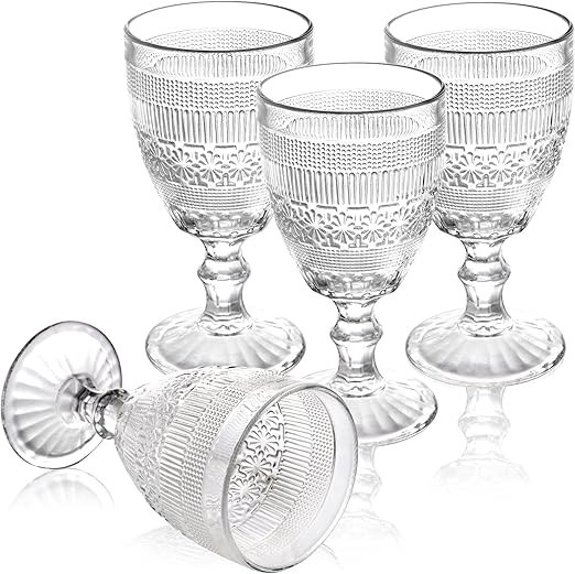 Coloch 4 Pack Wine Goblet Glasses, 11 Oz Vintage Water Glasses Set Romantic Mixed Drinking Glassw... | Amazon (US)