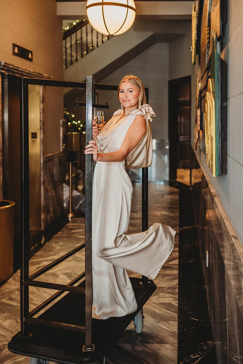 Midnight Kiss Champagne Jumpsuit | Apricot Lane Boutique