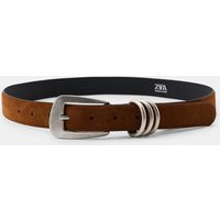 Zara - 100% Suede Leather Belt With Triple Loop - Taupe Brown - 34 (Us 34) - Woman | Zara US