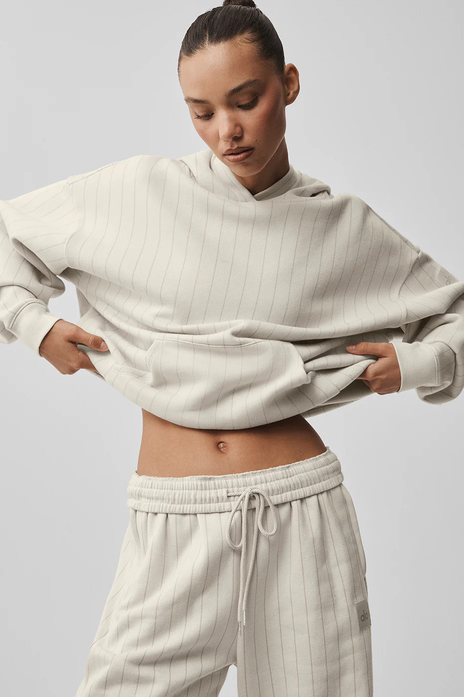 ALO | Pinstripe Hoodie in Bone Pinstripe Beige, Size: 2XL | Alo Yoga (US)
