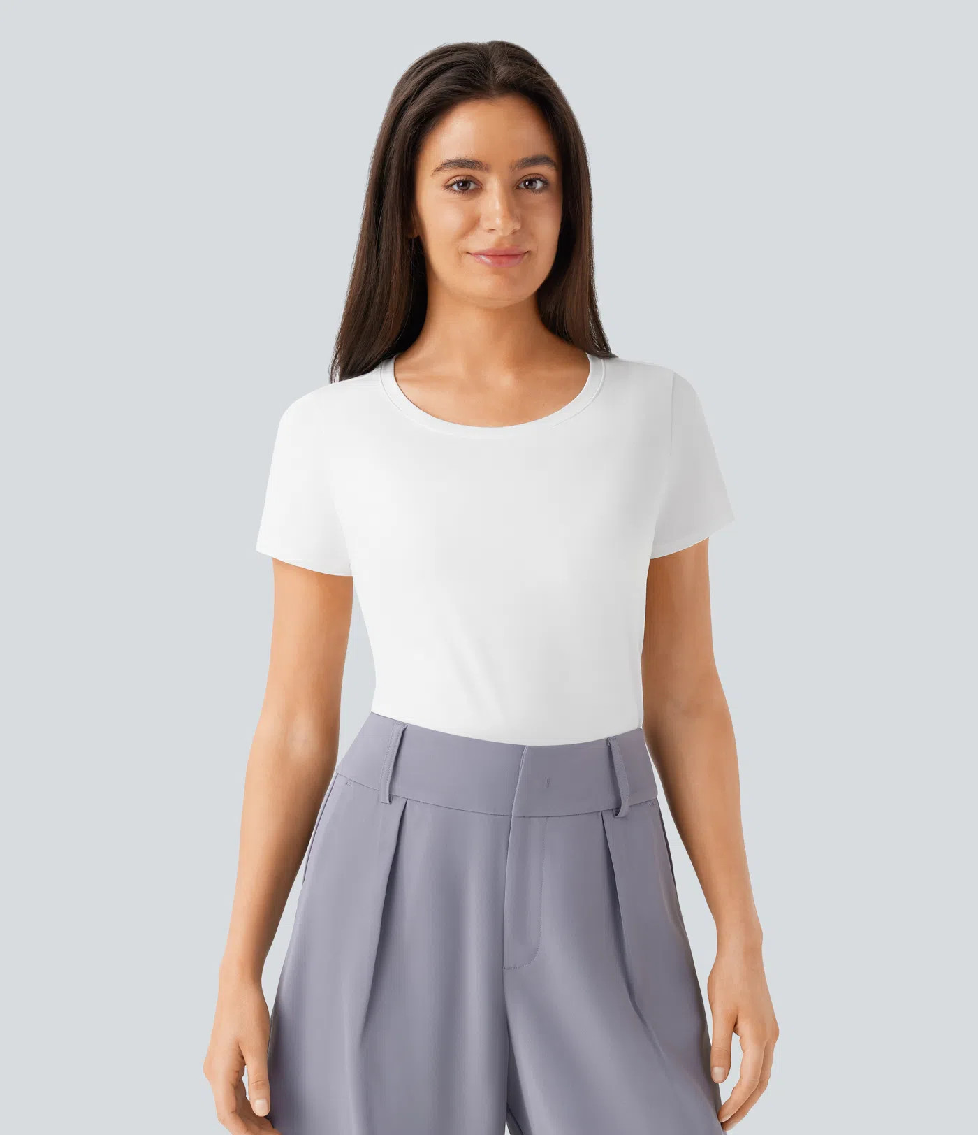 Round Neck Short Sleeve Basic Work Top | HALARA