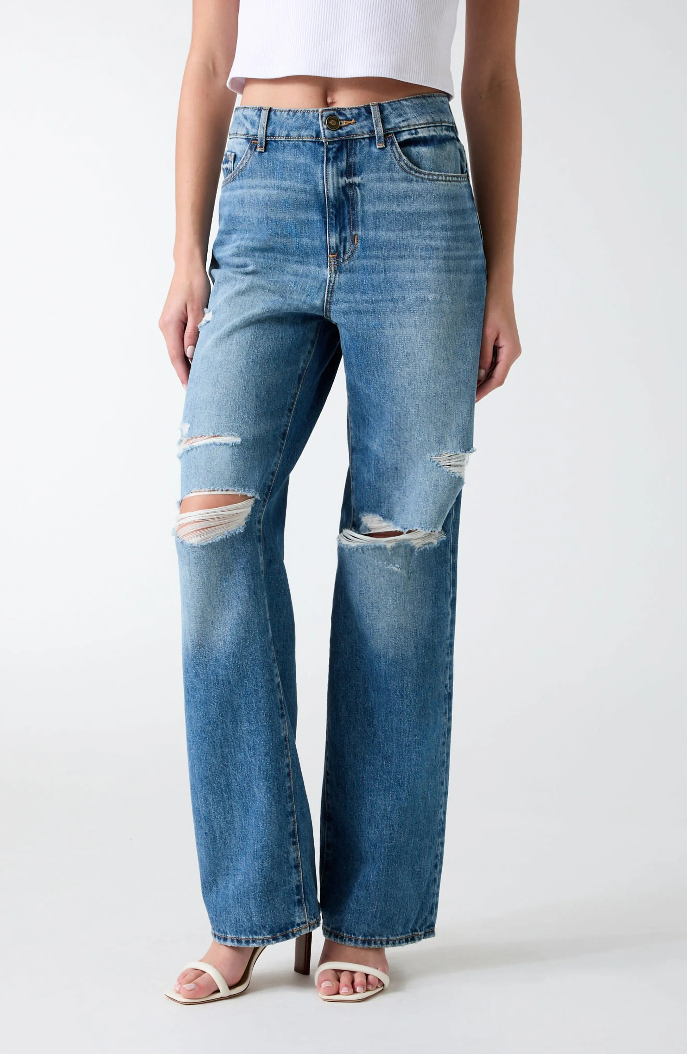 GUESS High Waist Ripped Straight Leg Jeans (Women) | Nordstrom | Nordstrom