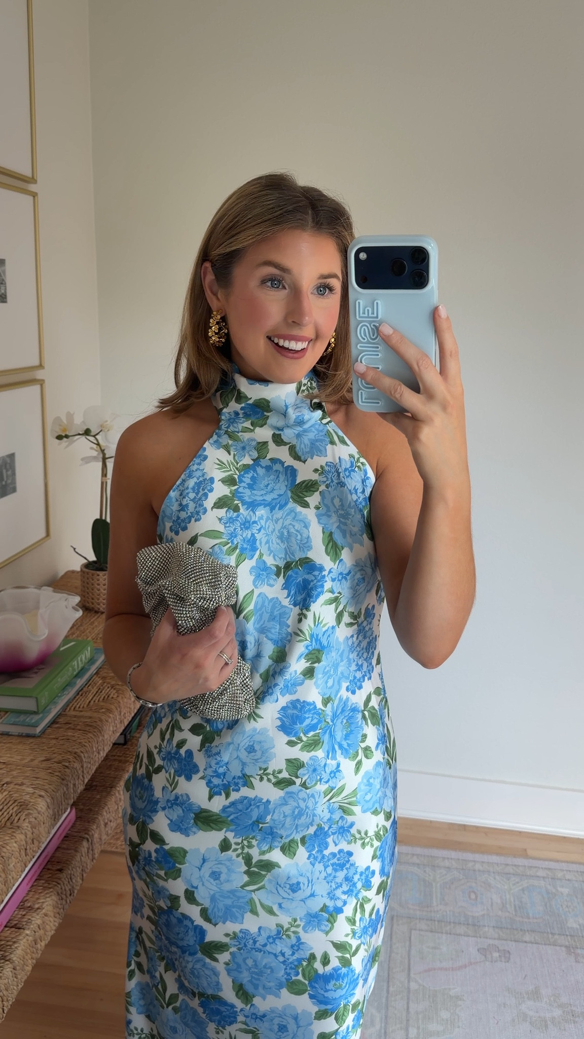 Blue and white dress for a formal, black tie, or black tie optional wedding! Wearing a S