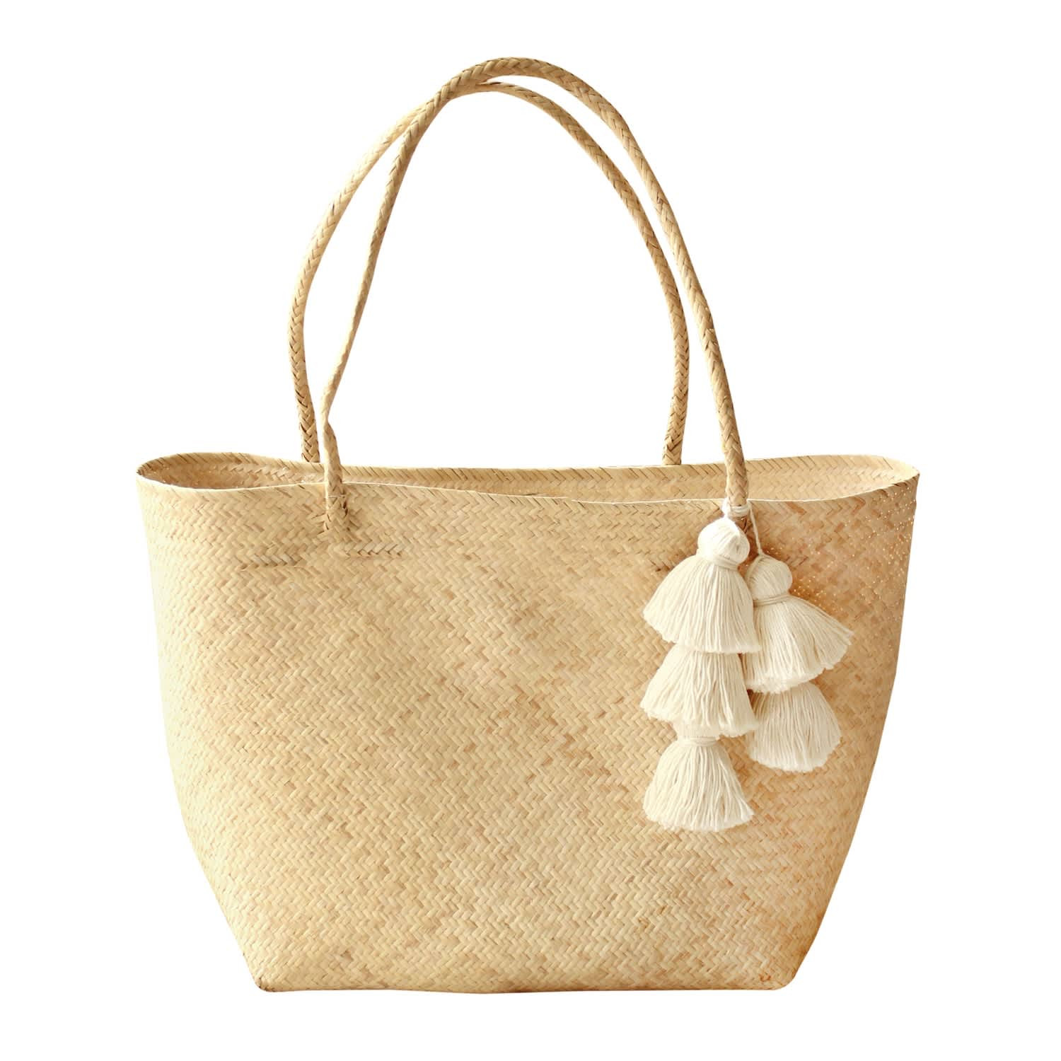 Borneo Sani Straw Tote Bag - With White Tassels | Wolf and Badger (Global excl. US)