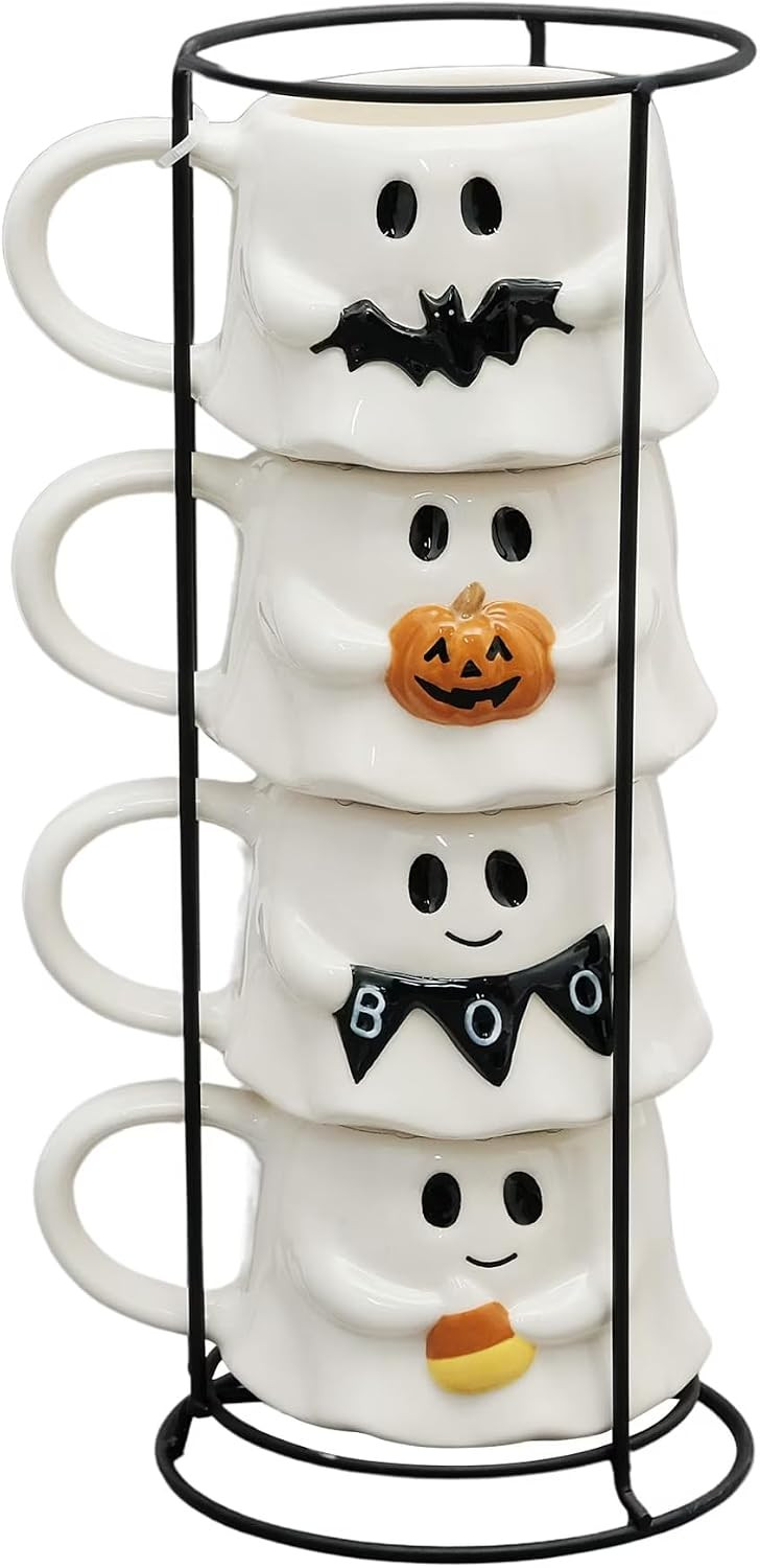 Halloween Ghost Stack Mugs 4 Pack Ceramic Coffee Mugs For Thanksgiving Fall Tabletop Decor | Amazon (US)