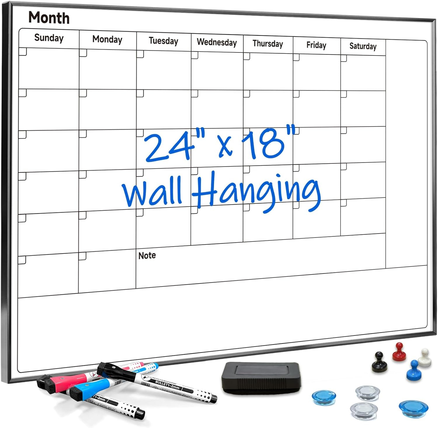 Erasable Calendar Board for Wall Hanging, 24"x18" Sturdy Dry Erase Calendar Whiteboard with Alumi... | Amazon (US)