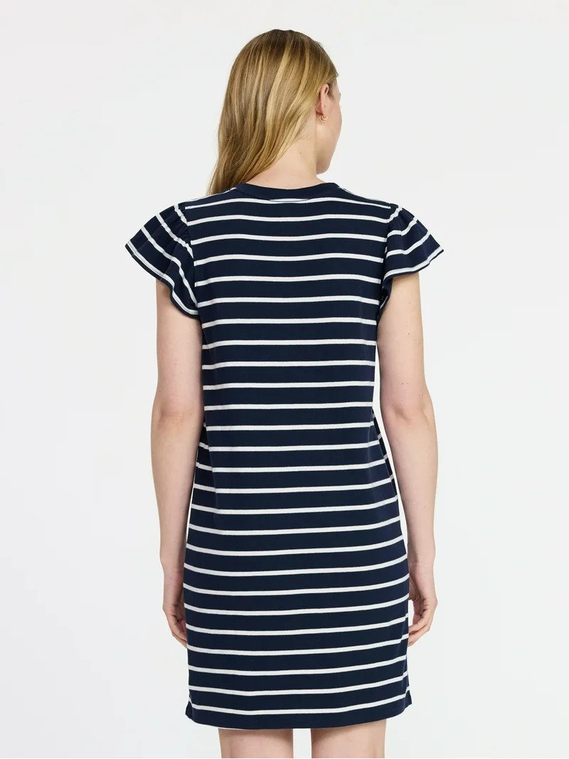 Time and Tru Women's Cotton T-Shirt Mini Dress with Flutter Sleeves, Sizes XS-XXXL | Walmart (US)