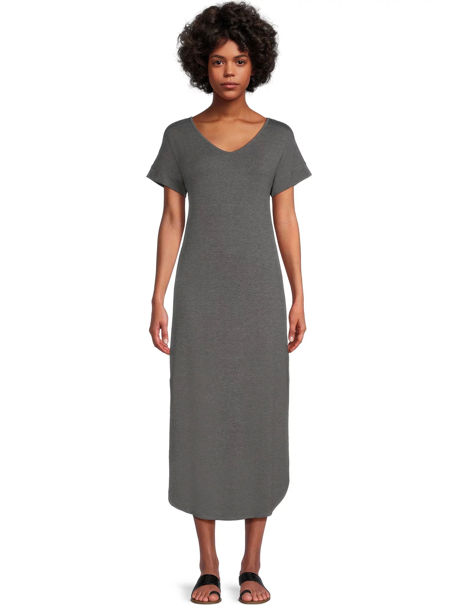 Time and Tru Women's Knit Maxi Dress with Short Sleeves, Sizes XS-XXXL - Walmart.com | Walmart (US)