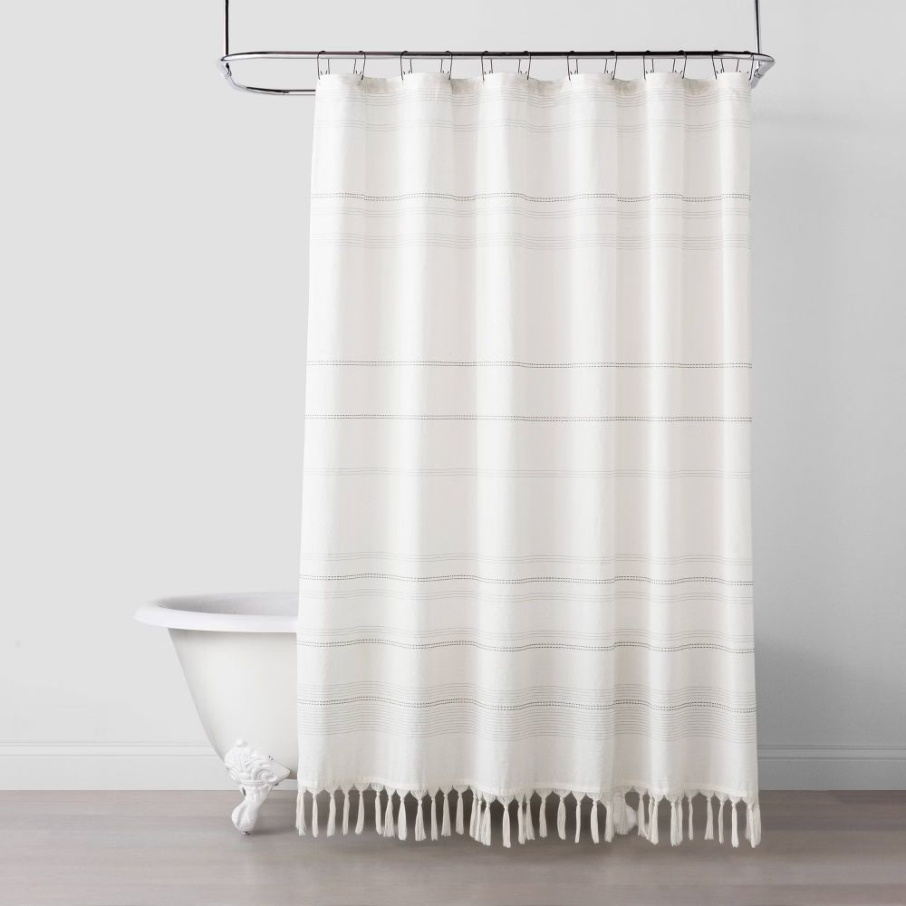 Woven Stripe Knotted Fringe Shower Curtain - Hearth & Hand with Magnolia | Target