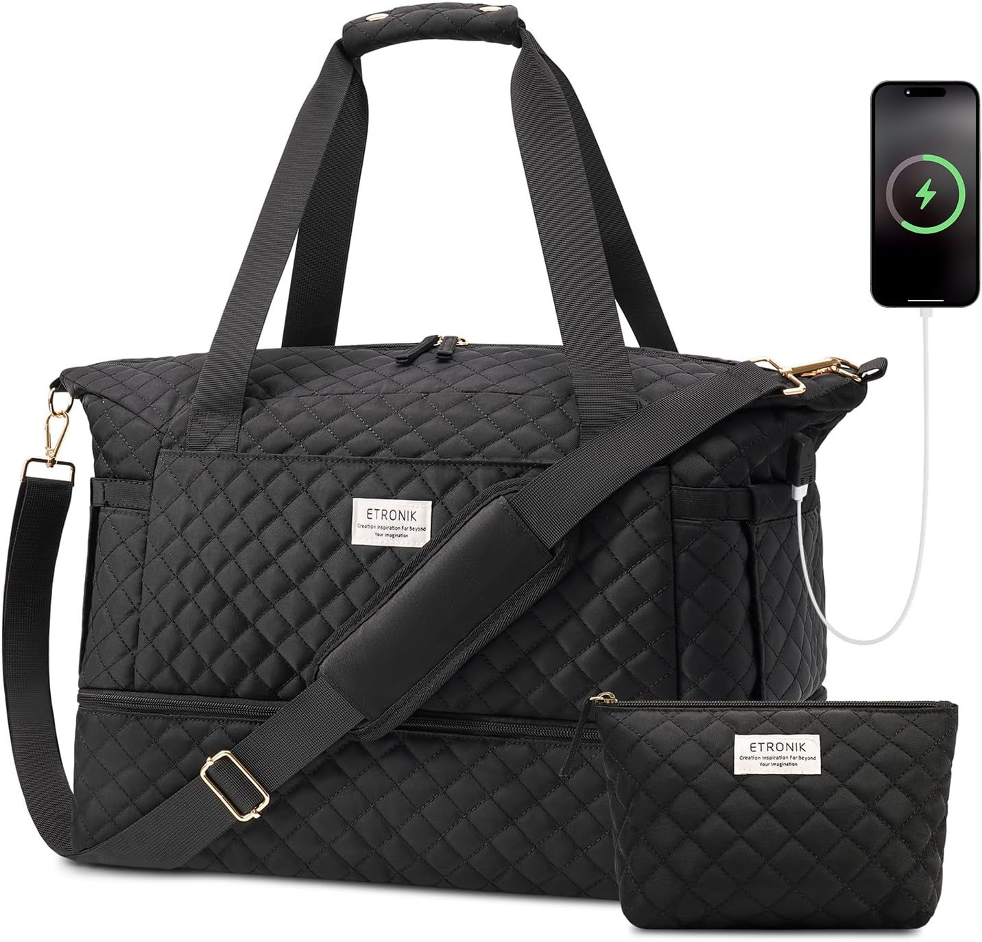 Travel Bag for Women, Travel Duffel Bag with USB Charging Port, Weekender Overnight Bag with Wet ... | Amazon (US)
