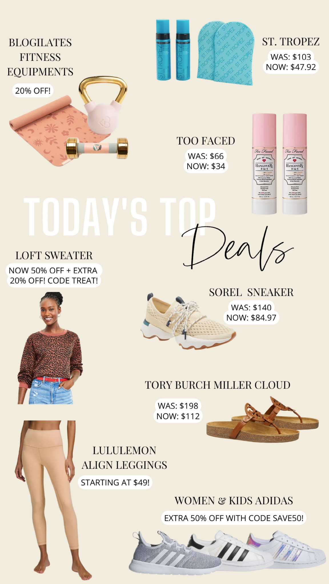 Lululemon align leggings // Sorel sneakers // adidas sneakers // qvc beauty // target fitness equipments // Tory Burch muller cloud  // loft sweater 

#LTKfit #LTKshoecrush #LTKFind