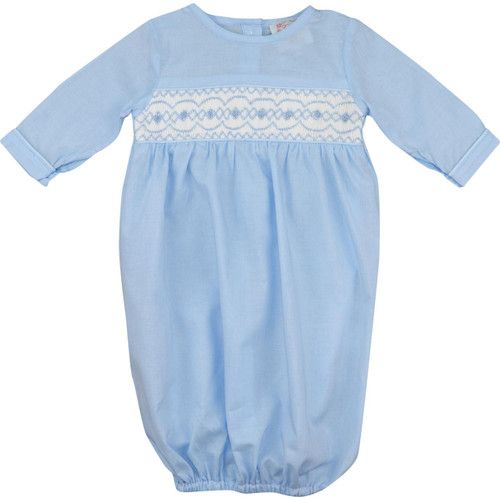 Blue Geometric Smocked Baby Gown | Cecil and Lou