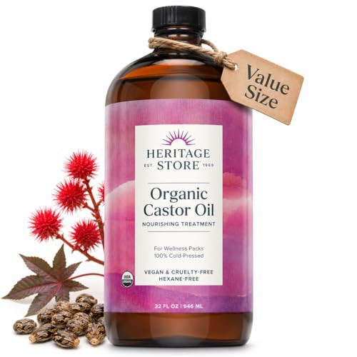 HERITAGE STORE Organic Castor Oil, Cold Pressed Hexane Free, 32 fl oz | Amazon (US)