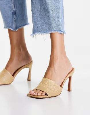 ASOS DESIGN Hattie mid-heeled mule sandals in natural | ASOS (Global)