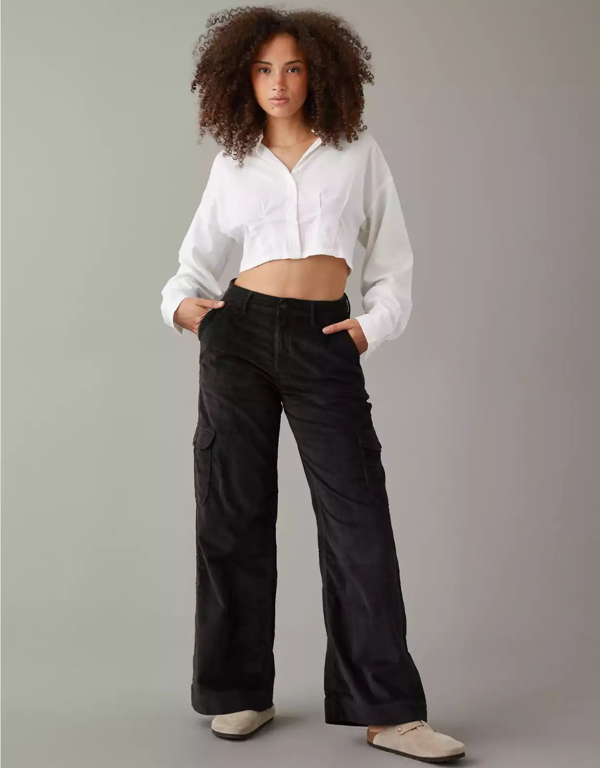 AE Dreamy Drape Stretch Curvy Super High-Waisted Baggy Wide-Leg Corduroy Pant | American Eagle Outfitters (US & CA)