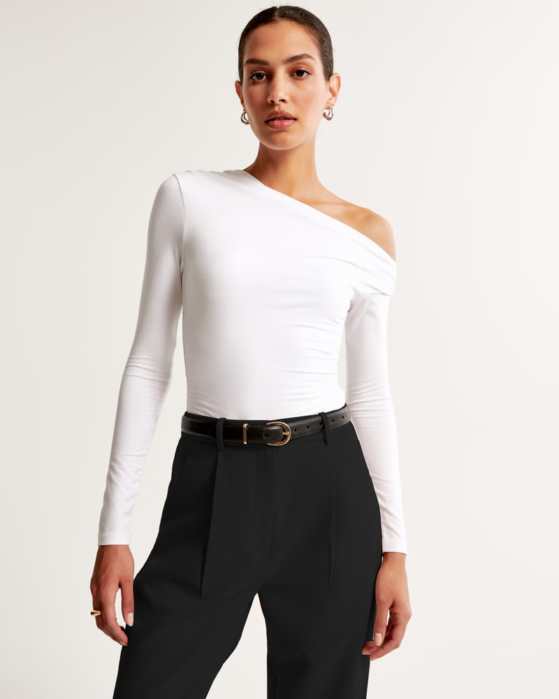 Long-Sleeve Asymmetrical Draped Bodysuit | Abercrombie & Fitch (US)
