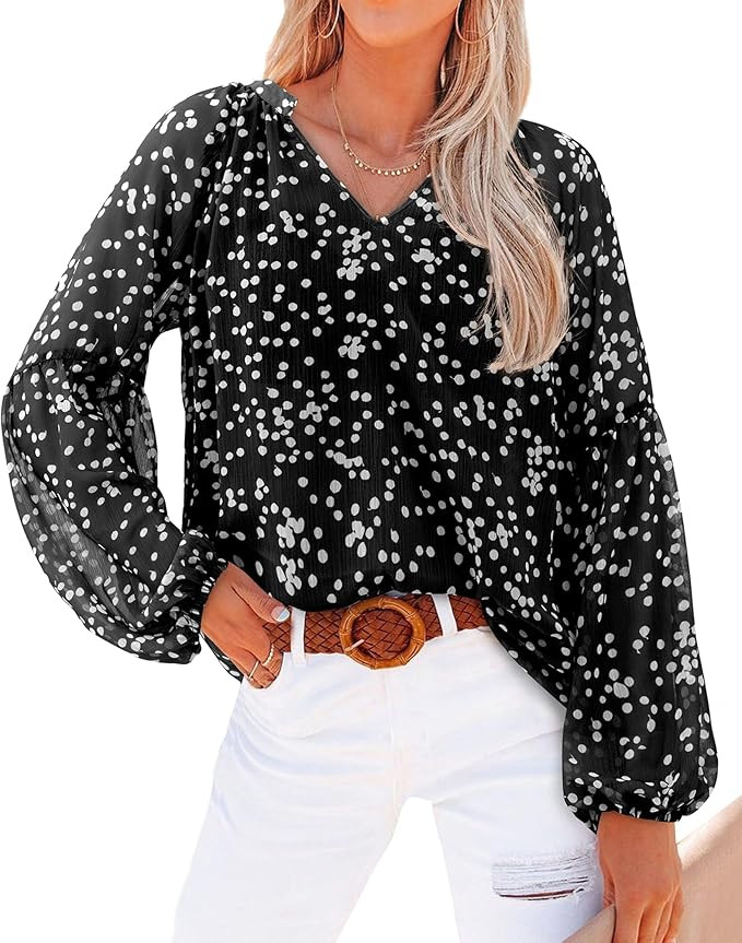 BTFBM Blouses for Women Floral Boho Tops V Neck Lightweight Long Sleeve Shirts Fall 2025 Dressy C... | Amazon (US)